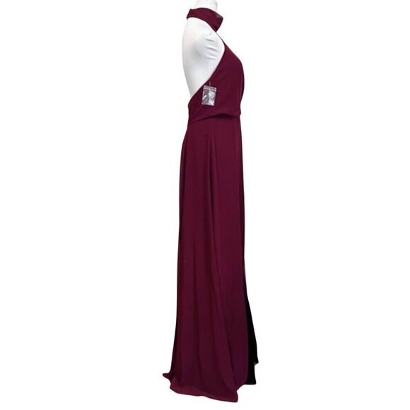 NWOT JENNY YOO COLLECTION BURGUNDY HALTER CHIFFON FRONT TIE FORMAL DRESS - 4 - Picture 2 of 14